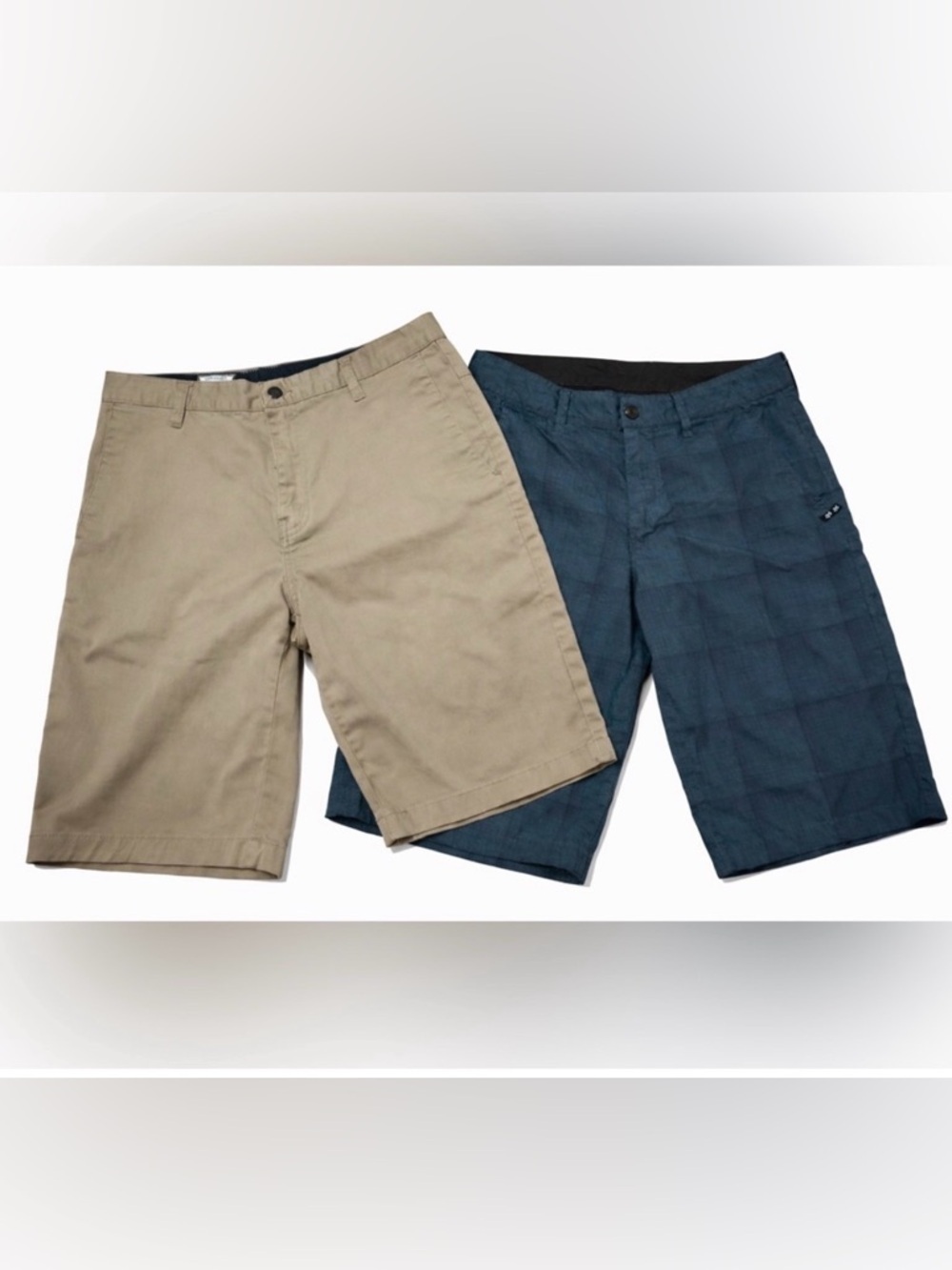 Men’s Volcom & Fox Casual Shorts Bundle Size 34 | Khaki + Blue Plaid